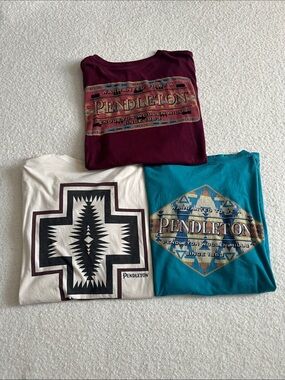 Pendleton Short Sleeve Tees in cream, Teal & Burgundy